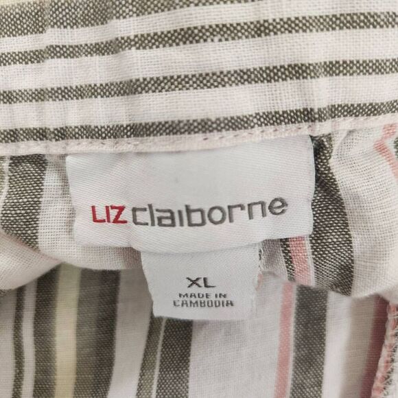 Liz Claiborne Olive and Pink Striped Linen Blend Cropped Pants XL (5106) - Picture 4 of 5